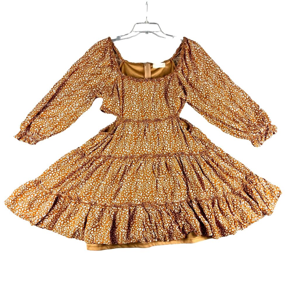 Altar'd State Dress Women's Medium Brown Long Sleeve Animal Print Lined Boho Top